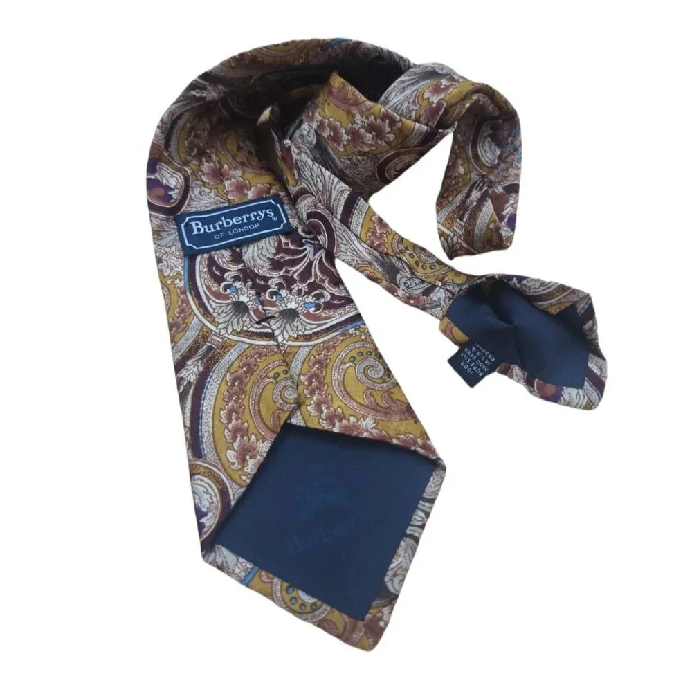 BURBERRYS Brown Paisley Silk Tie HANDMADE USA 60